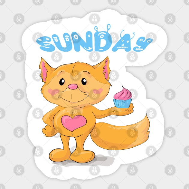 Sunday Orange Cat Cute Cartoon Animal Sticker by familycuteycom